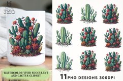 Watercolor Vivid Succulent And Cactus Clipart, Mug PNG File Product Image 1