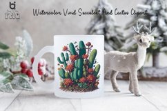 Watercolor Vivid Succulent And Cactus Clipart, Mug PNG File Product Image 3