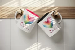Watercolor vividly colored heart Happy Mother Day greeting quote print 20 oz tumbler skinny mug wrap clipart t-shirt sublimation printable design