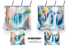 Watercolor Waterfalls and rivers Landscape | Tumbler Product Image 2