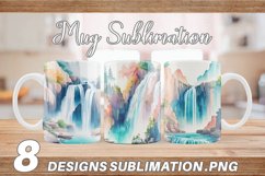 Watercolor Waterfalls and rivers Landscape | Mug sublimation Product Image 1