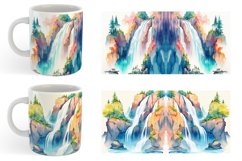 Watercolor Waterfalls and rivers Landscape | Mug sublimation Product Image 2