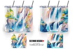 Watercolor Waterfalls and rivers Landscape | Tumbler Product Image 4