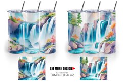 Watercolor Waterfalls and rivers Landscape | Tumbler Product Image 5