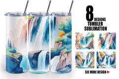 Watercolor Waterfalls and rivers Landscape | Tumbler Product Image 1