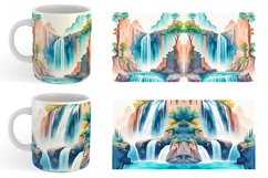 Watercolor Waterfalls and rivers Landscape | Mug sublimation Product Image 5