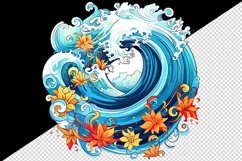 Watercolor wave illustration with colorful flowers and splashes summer print 20oz tumbler skinny mug wrap clipart t-shirt sublimation printable design
