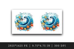 Watercolor wave illustration with colorful flowers and splashes summer print 20oz tumbler skinny mug wrap clipart t-shirt sublimation printable design