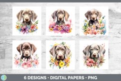 Bundle of six Wild Flowers Weimaraner Paper Backgrounds designs.
