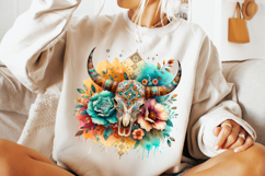 Boho Cow Skull PNG, Country PNG, Western PNG, Bull Skull PNG Product Image 2