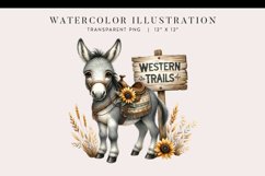 Watercolor Western Sunflower Donkey Clipart Product Image 1