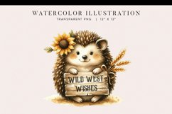 Watercolor Western Sunflower Hedgehog Clipart Product Image 1