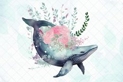 Whale With Flower Watercolor Sublimation Clipart Product Image 2