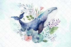 Whale With Flower Watercolor Sublimation Clipart Product Image 3