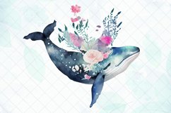 Whale With Flower Watercolor Sublimation Clipart Product Image 4