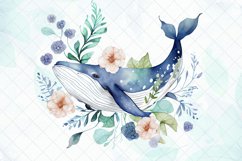 Whale With Flower Watercolor Sublimation Clipart Product Image 5