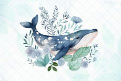 Whale With Flower Watercolor Sublimation Clipart Product Image 6