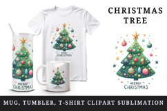 Watercolor whimsical Christmas tree Merry Christmas quote print 20 oz tumbler skinny mug wrap clipart t-shirt sublimation printable design