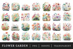 Watercolor whimsical drawing of a flower garden with cute details sublimation print designs and clipart bundle