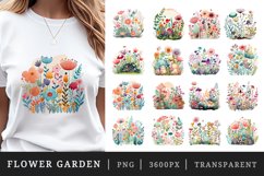 Watercolor whimsical drawing of a flower garden with cute details sublimation print designs and clipart bundle