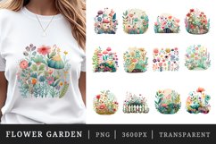 Watercolor whimsical drawing of a flower garden with cute details sublimation print designs and clipart bundle