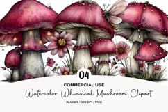 Watercolor Whimsical Mushroom Clipart Product Image 1
