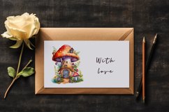 Watercolor whimsical mushroom house with a garden sublimation print designs and clipart bundle