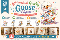 Whimsical Quirky Goose Clipart Bundle 20 PNG Files Product Image 1