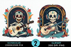 Watercolor Whimsical Skeletal Tarot Card Clipart Product Image 1