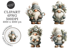Watercolor White Christmas Gnomes PNG Product Image 1