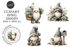 Watercolor White Christmas Gnomes PNG Product Image 1