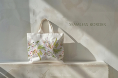 Watercolor White Lily Seamless Border Botanical PNG Product Image 2