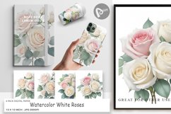 Digital Paper Watercolor White Roses Product Image 1