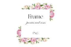 Watercolor white roses and peonies frame