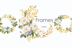 Watercolor white roses frames