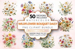 Watercolor Wildflower Bouquet Daisy Clipart Bundle Product Image 1