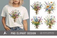 Watercolor Wildflower Bouquet with Bow Clipart Product Image 1