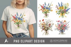 Watercolor Wildflower Bouquet with Bow Clipart Product Image 1