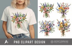 Watercolor Wildflower Bouquet with Bow Clipart Product Image 1