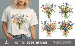 Watercolor Wildflower Bouquet with Bow Clipart Product Image 1