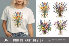 Watercolor Wildflower Bouquet with Bow Clipart Product Image 1