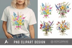 Watercolor Wildflower Bouquet with Bow Clipart Product Image 1