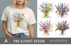 Watercolor Wildflower Bouquet with Bow Clipart Product Image 1