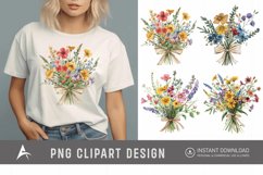 Watercolor Wildflower Bouquet with Bow Clipart Product Image 1
