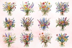 Watercolor Wildflower Bouquet with Bow Clipart Bundle Product Image 2