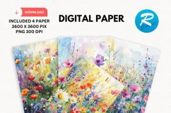 Watercolor Wildflower Digital Paper, Wildflower Background Product Image 1