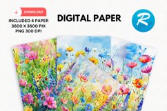 Watercolor Wildflower Digital Paper, Wildflower Background Product Image 1