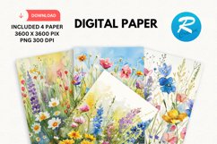 Watercolor Wildflower Digital Paper, Wildflower Background Product Image 1