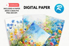 Watercolor Wildflower Digital Paper, Wildflower Background Product Image 1