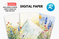 Watercolor Wildflower Digital Paper, Wildflower Background Product Image 1